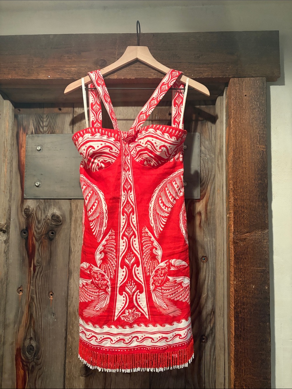Red Tropical Patterned-Print Mini Dress